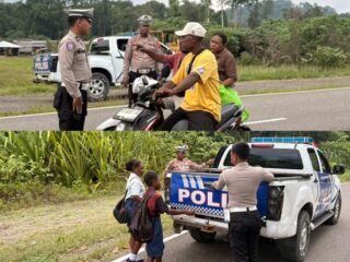 Hadir di Tengah Masyarakat, Satlantas Polres Mamberamo Raya Kawal Aktivitas Pagi Melalui Strong Point
